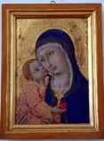 Sano di Pietro sec. XV, Madonna con Bambino con tunica rossa e oro