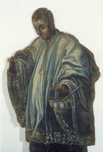 Bottega siciliana sec. XIX, Dipinto di Ecclesiastico con secchiello