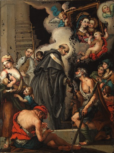 Cartolari F. sec. XVIII, San Tommaso da Villanova dispensa l'elemosina ai poveri