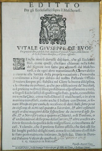 Editto a stampa di mons. De Buoi, vescovo di Perugia, 1729
