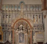 Ambito veneto sec. XV, Finta architettura con santi putti e figure allegoriche